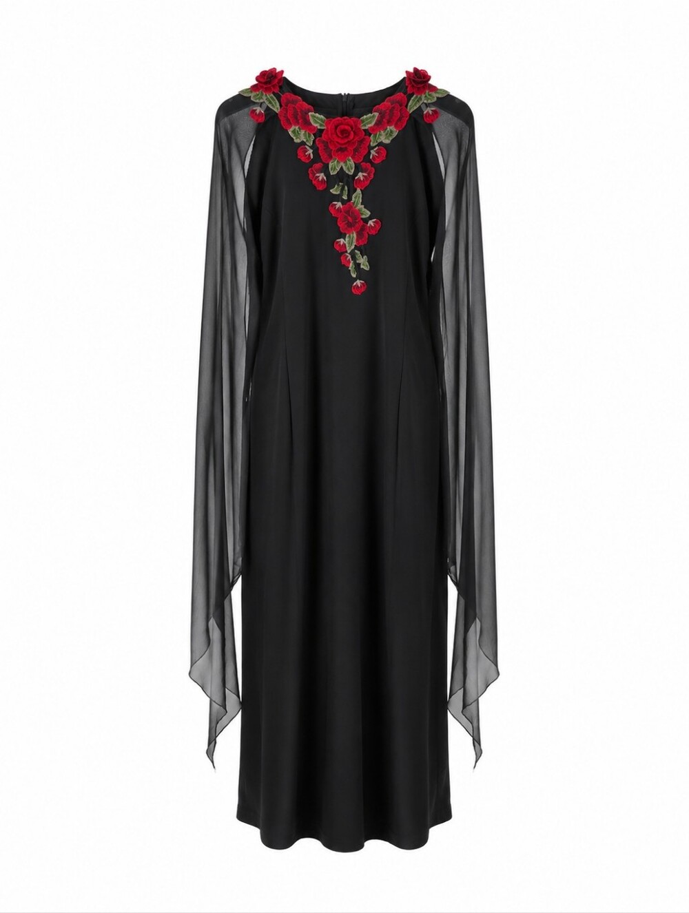 Black Dress with Red Floral Embroidery Size L/XL